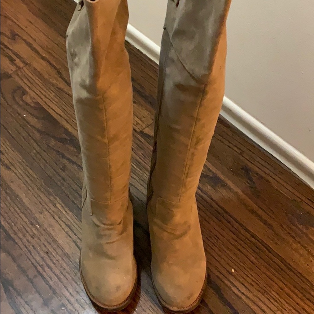 Over The Knee taupe boots w/ buckles